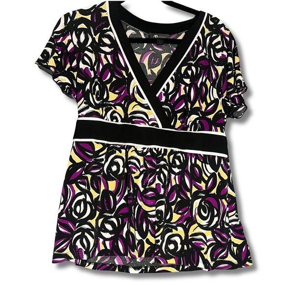 VTG Y2K Abstract Floral Empire Waist Blouse XXL (19) Wrap V-Neck Top - Picture 1 of 8